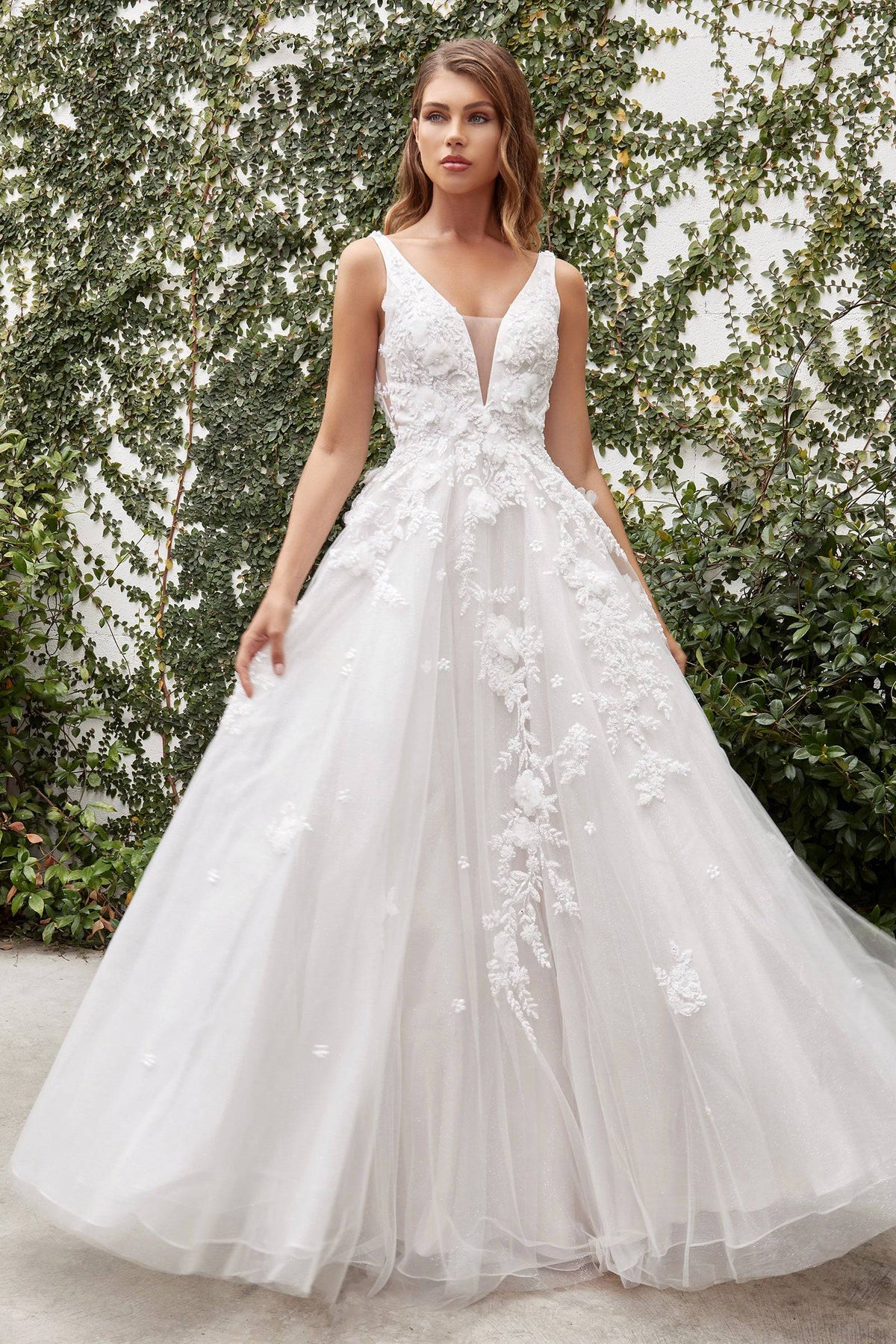 Luxe A1028W French White Layered Wedding Gown with Lace Embroidery - Norma Reed - NORMA REED