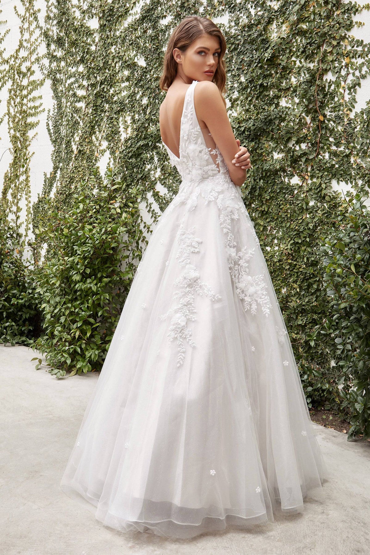 Luxe A1028W French White Layered Wedding Gown with Lace Embroidery
