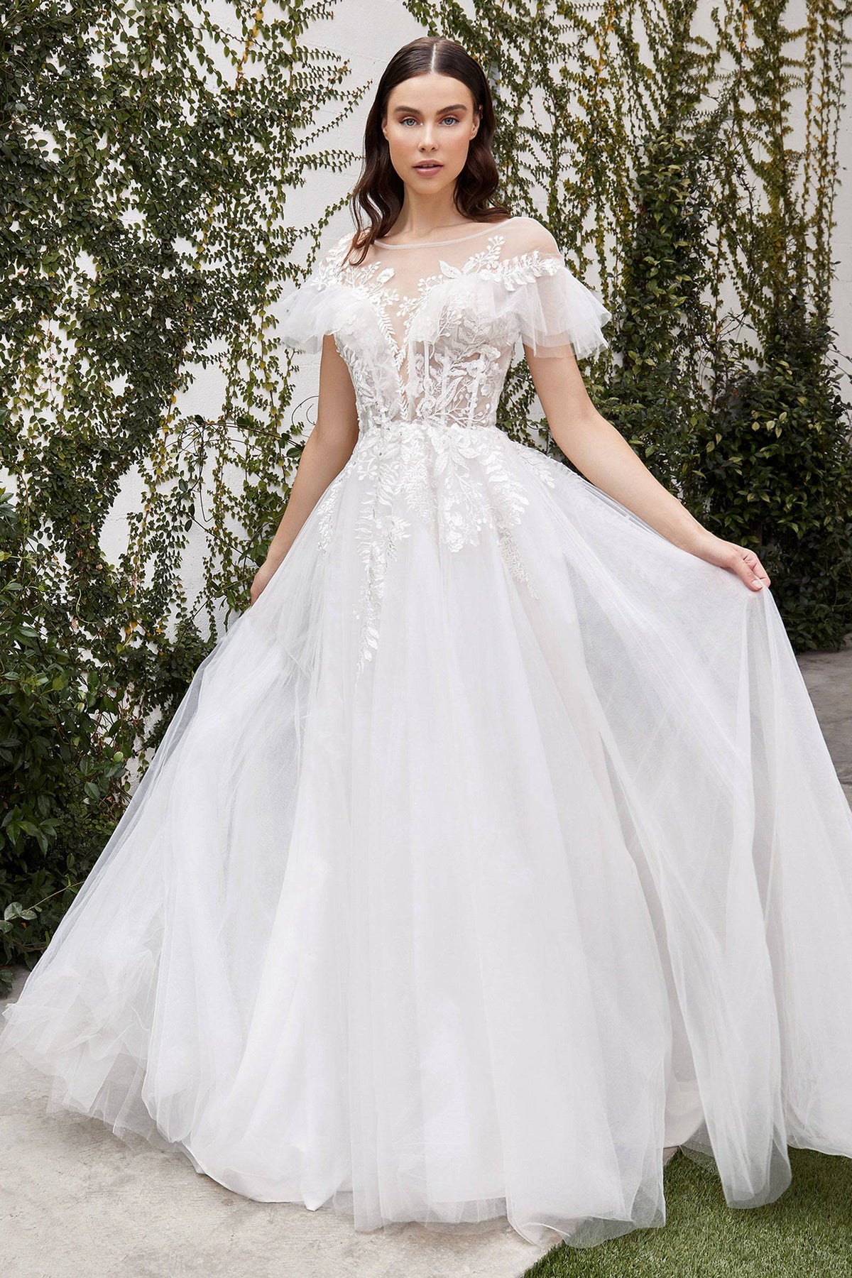 Luxe A1070 Illusion Neckline Floral Lace Wedding Dress - NORMA REED