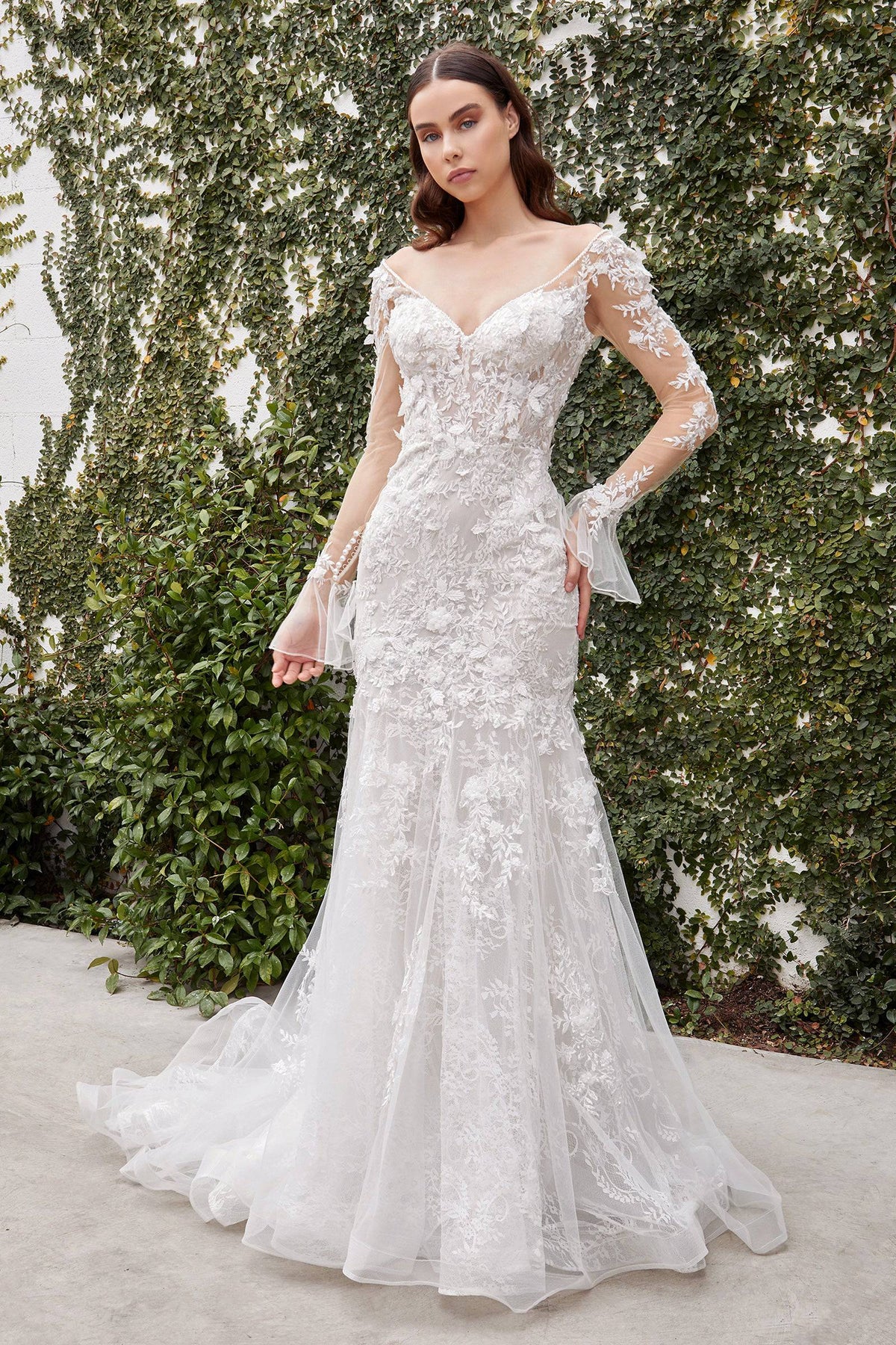 Luxe A1073W Stunning Sheer u0026 Lace Long Sleeve Mermaid Wedding Dress | NORMA  REED