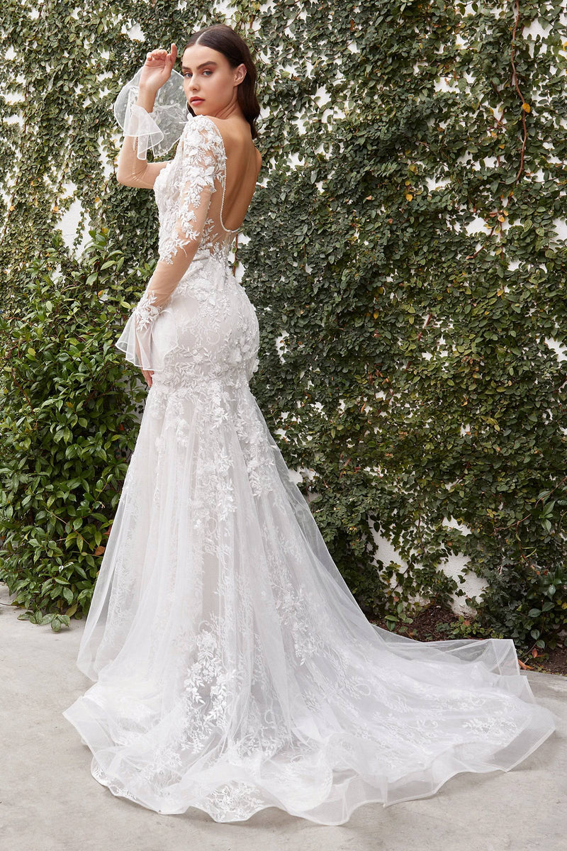 Luxe A1073W Stunning Sheer & Lace Long Sleeve Mermaid Wedding Dress - NORMA REED